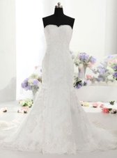 Exquisite Mermaid White Sweetheart Lace Up Lace Wedding Dresses Court Train Sleeveless