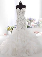 Stunning Mermaid White Sweetheart Neckline Beading and Appliques Wedding Gowns Sleeveless Zipper