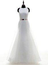 Enchanting Column/Sheath Bridal Gown White Scoop Organza Sleeveless Floor Length Zipper