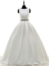 New Style White Scoop Neckline Beading Wedding Gown Sleeveless Zipper
