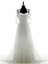 Latest 3|4 Length Sleeve Brush Train Appliques Zipper Wedding Gown