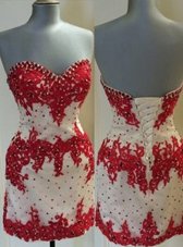 Hot Selling Red Sweetheart Lace Up Appliques Dress for Prom Sleeveless