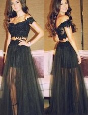 Noble Off the Shoulder Black Sleeveless Lace Floor Length Dress Like A Star