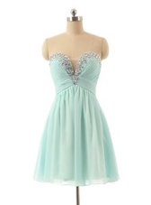 Fantastic Knee Length Aqua Blue Prom Evening Gown Sweetheart Sleeveless Zipper