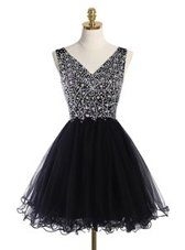 Admirable Sleeveless Mini Length Beading Zipper Prom Dress with Black