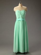Trendy Turquoise Sleeveless Ruching Floor Length Prom Dress