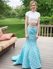 Attractive Blue Two Pieces Satin Scoop Sleeveless Beading Floor Length Zipper Prom Gown
