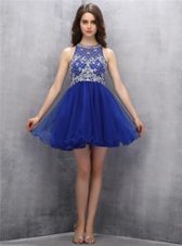 Eye-catching Organza Scoop Sleeveless Zipper Beading Dress for Prom in Royal Blue