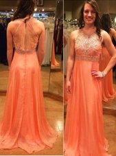 Charming Orange Scoop Neckline Beading Prom Gown Sleeveless Backless