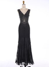 Sumptuous Mermaid Floor Length Zipper Black and In for Prom and Party with Sequins