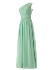 Exquisite Turquoise Chiffon Zipper One Shoulder Sleeveless Floor Length Prom Dress Ruffles