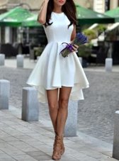 Elegant White A-line Satin Scoop Sleeveless Pleated Asymmetrical Zipper Club Wear