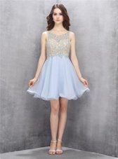 Modern Sequins Mini Length Light Blue Prom Evening Gown Scoop Sleeveless Zipper