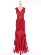 Edgy Mermaid Sleeveless Floor Length Sequins Zipper Prom Dress with Red