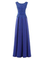 Pretty A-line Prom Party Dress Royal Blue Scoop Satin Sleeveless Floor Length Zipper