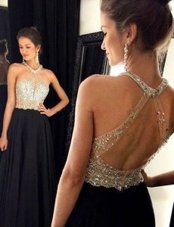 Most Popular Scoop Beading Dress for Prom Black Zipper Sleeveless Floor Length