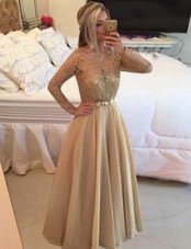 Deluxe Bateau Long Sleeves Zipper Military Ball Gowns Champagne Chiffon