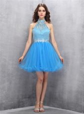 Fantastic Tulle Sleeveless Mini Length Prom Dresses and Beading