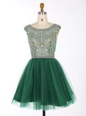 New Arrival Green Zipper Scoop Beading Prom Gown Chiffon Sleeveless