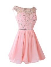 Smart Sleeveless Chiffon Knee Length Zipper Prom Evening Gown in Pink for with Sashes|ribbons
