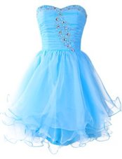 Sophisticated Blue Lace Up Sweetheart Beading Womens Party Dresses Organza Sleeveless