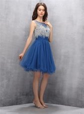 Custom Fit Scoop Tulle Sleeveless Knee Length Prom Evening Gown and Beading