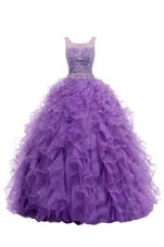 Flirting Straps Straps Purple A-line Beading and Belt Pageant Dress Zipper Organza Sleeveless With Train