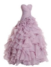 Sweetheart Sleeveless Zipper Pageant Dress Womens Lilac Organza