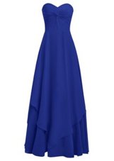 Custom Fit Ruffles Hoco Dress Royal Blue Zipper Sleeveless Floor Length
