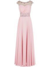 New Style Chiffon Scoop Sleeveless Zipper Beading Prom Party Dress in Baby Pink