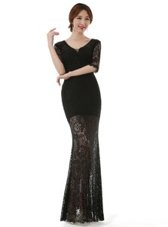 Adorable Scoop Half Sleeves Lace Zipper Prom Evening Gown