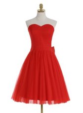 Glorious Red A-line Sweetheart Sleeveless Tulle Knee Length Zipper Ruching Homecoming Dress
