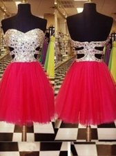 Amazing Red Zipper Prom Dress Sequins Sleeveless Mini Length