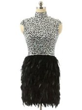 Free and Easy Beading Prom Evening Gown Black Zipper Cap Sleeves Knee Length