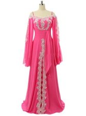 Cheap Long Sleeves Zipper Mother Of The Bride Dress Fuchsia and In for Prom and Wedding Party with Lace and Sequins Sweep Train