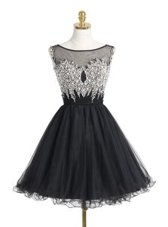 Most Popular Black A-line Scoop Sleeveless Organza Mini Length Zipper Beading and Sequins Cocktail Dress