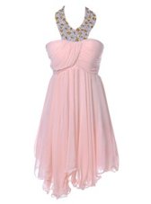 Simple Strapless Sleeveless Backless Junior Homecoming Dress Baby Pink Chiffon