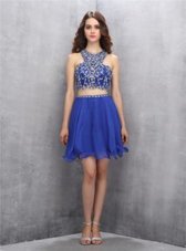 Romantic Scoop Royal Blue Sleeveless Chiffon Criss Cross Evening Dress