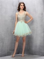 Custom Designed Tulle Scoop Sleeveless Zipper Appliques Prom Gown in Baby Blue