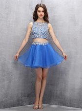 Scoop Royal Blue Organza Zipper Homecoming Dress Sleeveless Mini Length Beading