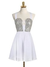 Custom Fit Straps Straps Sequins Prom Gown White Criss Cross Sleeveless Mini Length