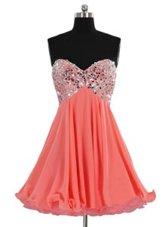 Fantastic Coral Red Lace Up Prom Party Dress Beading Sleeveless Mini Length