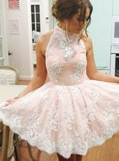 New Style Champagne High-neck Neckline Lace Homecoming Dress Sleeveless Zipper