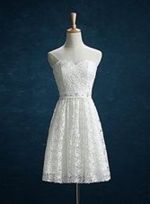 Great White Lace Zipper Sweetheart Sleeveless Mini Length Homecoming Dress Online Beading
