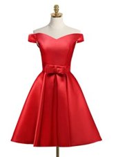 Wonderful Red Off The Shoulder Neckline Bowknot Homecoming Dress Sleeveless Lace Up