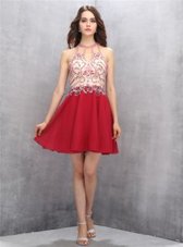 Smart Scoop Red Sleeveless Mini Length Beading Zipper Homecoming Dress