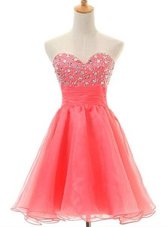 Fantastic Watermelon Red Sleeveless Organza Zipper Prom Dress