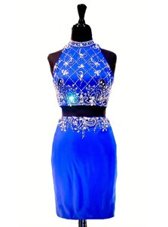 Super Mini Length Column/Sheath Sleeveless Royal Blue Prom Dresses Zipper
