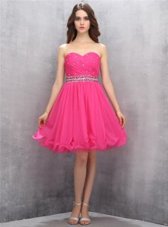 Sweet Beading Evening Dress Rose Pink Zipper Sleeveless Knee Length