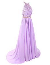 With Train Lavender Homecoming Dress Sleeveless Brush Train Backless